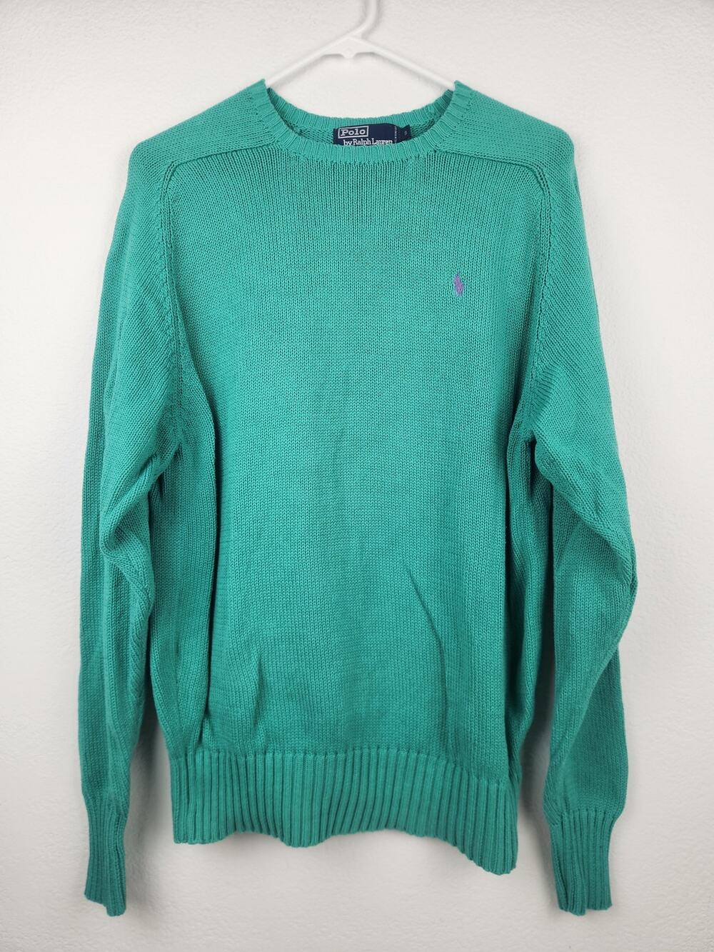 Vintage Polo Ralph Lauren Sweater Men Small Blue/Green Crew Neck Long Sleeve